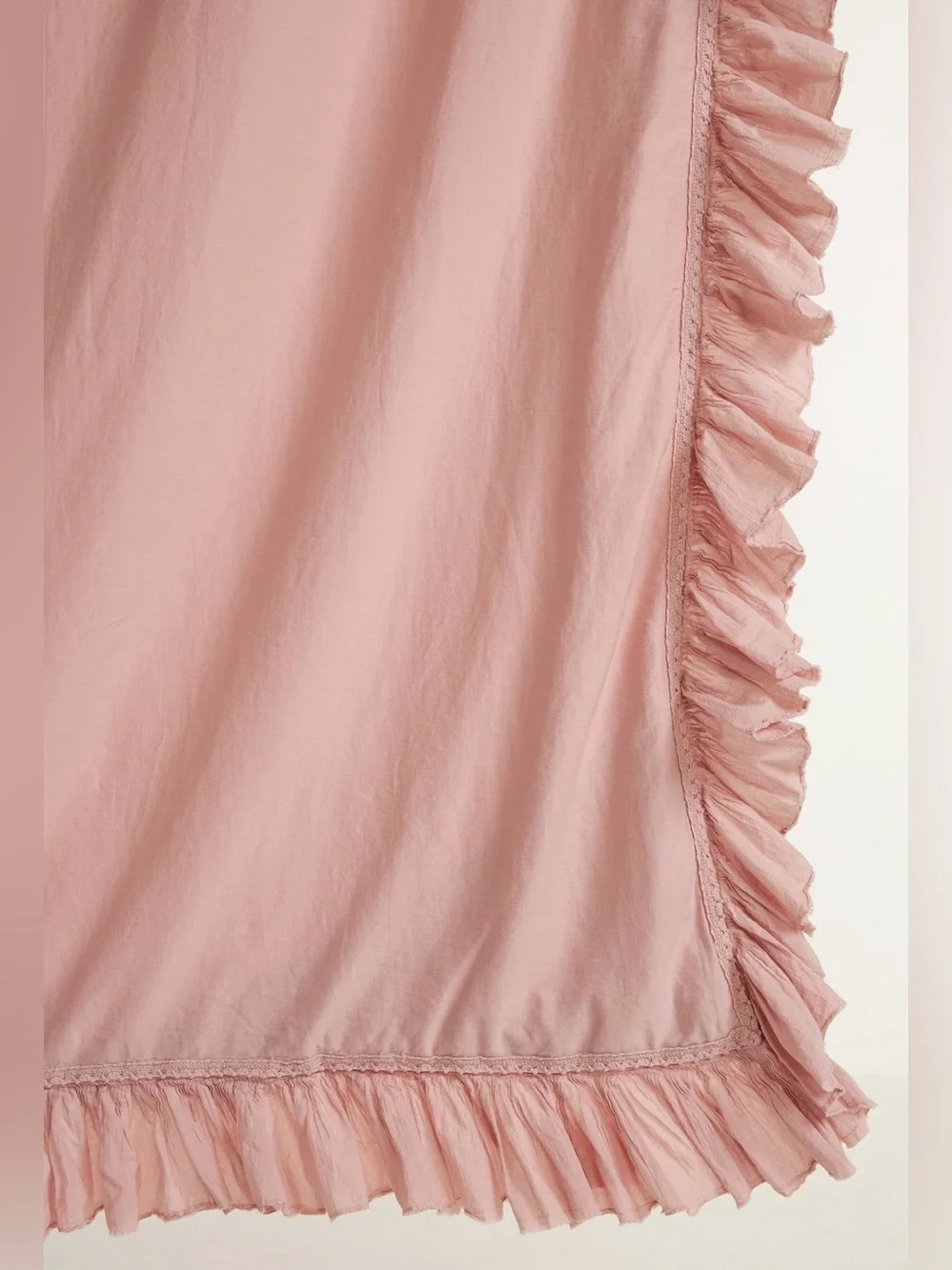 Anthropologie Organic Cotton Spa Sateen Ruffled Duvet Cover, Blush, Queen